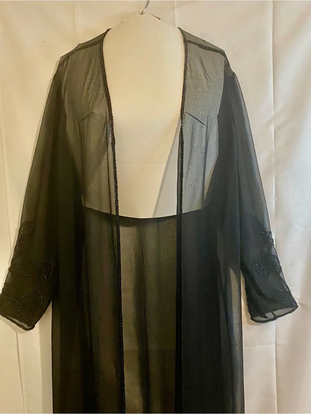 Sheer Long Black Evening Kimono Cover Up- Women